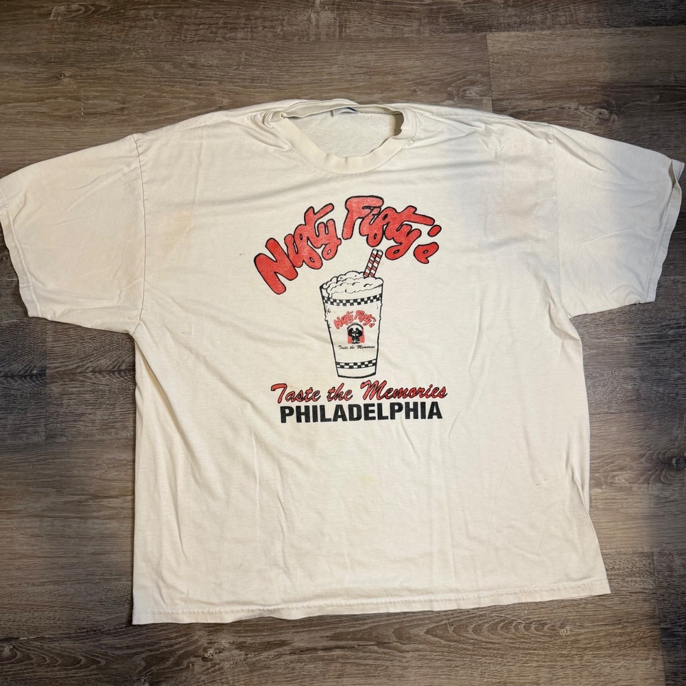 Vintage Nifty Fifty's Philadelphia Diner T-Shirt Hanes Heavyweight XL Cream